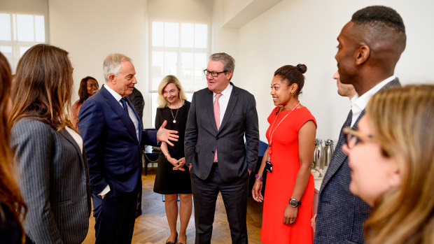 Tony Blair, centre left, was the guest of honour at the opening of the King's College International School of Government chaired by Alexander Downer, centre right.