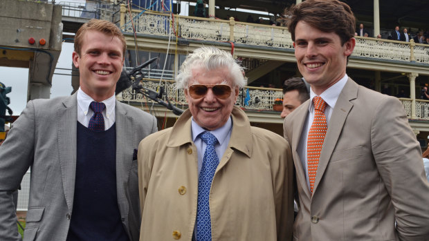 Bart Cummings with his grandsons Edward and James, also trainers, at Randwick in 2012. 