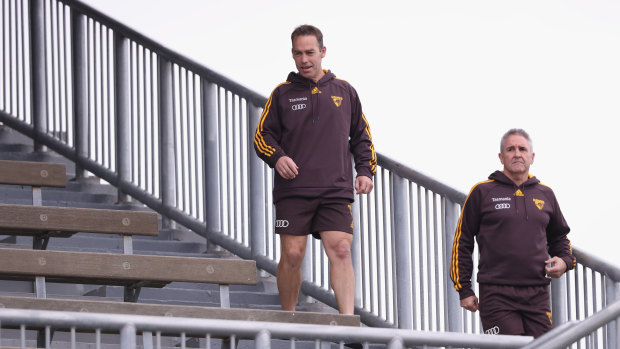 Alastair Clarkson and Chris Fagan at Hawthorn in 2016.