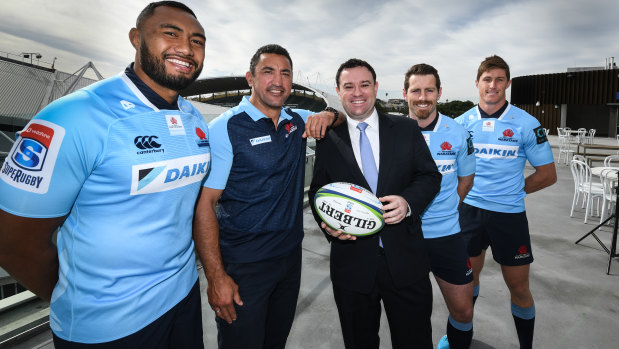 Big stage, big names: NSW Minister for Sport Stuart Ayres at the Waratahs' team naming on Thursday. 