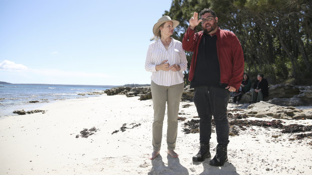 Federal Environment Minister Sussan Ley with Booderee board of management chairman Clive Freeman at Murrays Beach, Jervis Bay.