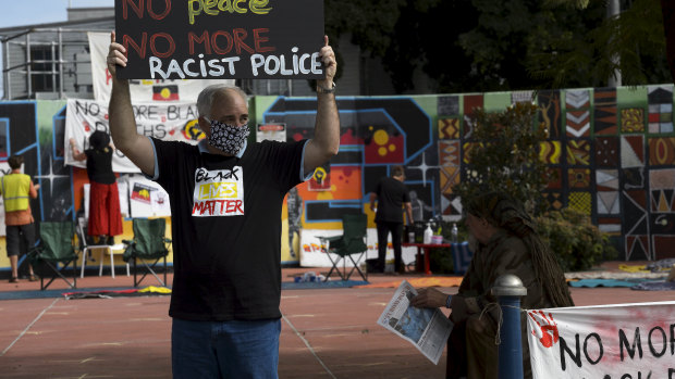 Former police officer Stephen Bell at a Lismore Black Lives Matter protest in July.