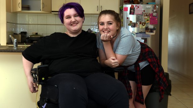 Quadriplegic Milly Yeoman back at home with her best friend Tilly Burke. in 2018.