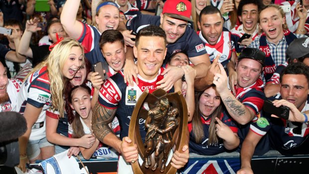 Sonny Bill Williams celebrates the 2013 NRL premiership with the Roosters fans.