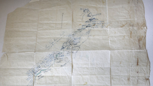 The map Tom Phelps drew on baking paper. 