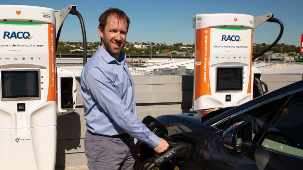 Chargefox chief executive Marty Andrews at Toombul Shopping Centre's ultra-fast electric car charging station.