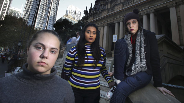 Sixteen-year-old Milly Gerstle, 21-year-old Kripa Krithivasan and Ginette Villasmil, 23, have contributed to Plan International's map of Sydney street harassment locations.