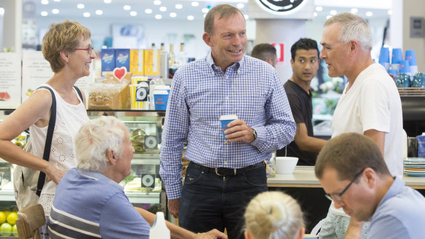 Tony Abbott meets voters at a Mosman shopping centre on Saturday.
