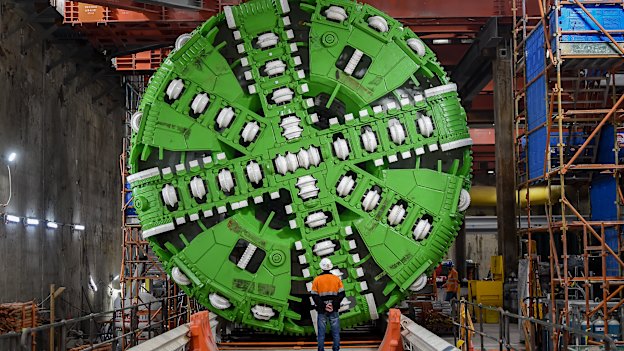 Tunnel-boring machine Alice at work on the Anzac station site in 2020.