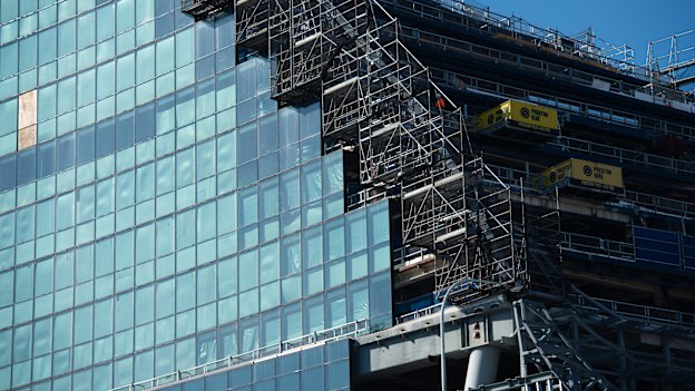 The Ribbon back in July 2020 seven months after Grocon’s collapse. Work has progressed since then but the collapse of the project’s replacement builder Probuild brought work again to a stop. 