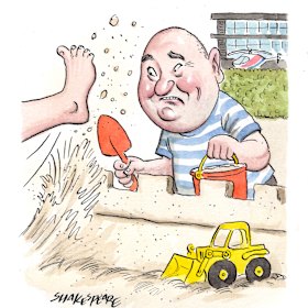 Lindsay Fox enjoying his private beach.