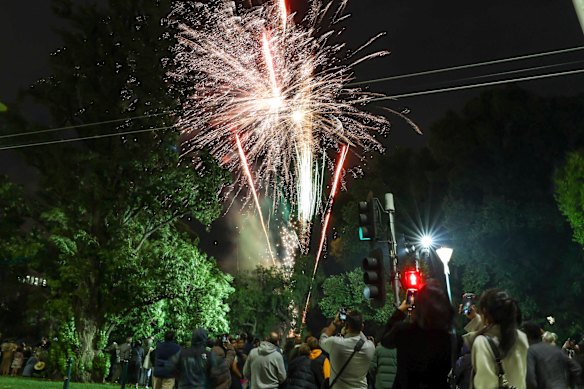 The 9.30pm fireworks show at Treasury Gardens.