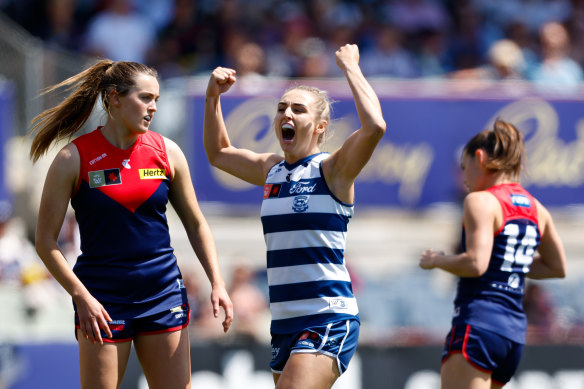 Amy McDonald celebrates a goal.