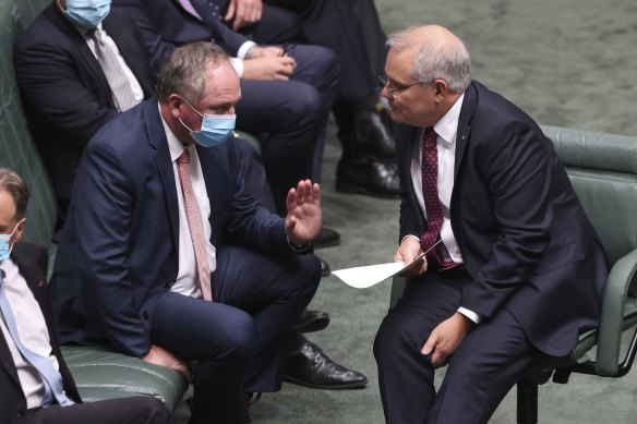 Deputy Prime Minister Barnaby Joyce and PM Scott Morrison in Parliament earlier this week.