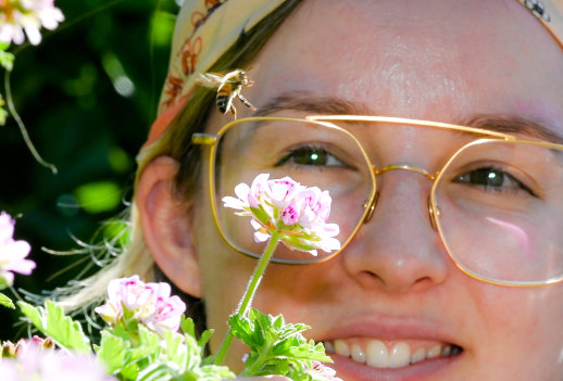 Maggie May, pictured at CERES with a honeybee, is keen to take part in the Backyard Bee Census. 
