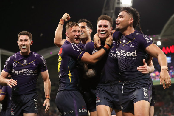 Melbourne celebrate at full time.