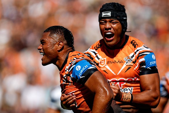 Samuela Fainu after scoring for the Tigers last week.