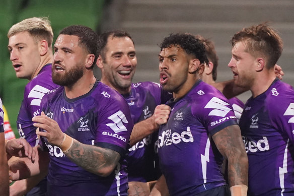 Josh Addo-Carr, centre, will stay with his partner for the birth of their child instead of playing against the Panthers. 