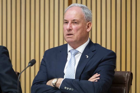 Senator Richard Colbeck at the Senate inquiry on Thursday.