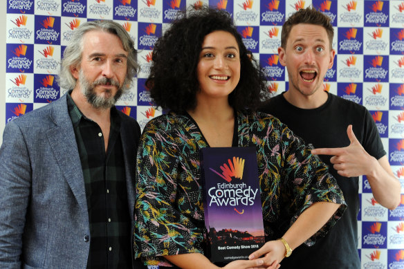 Matafeo with past Edinburgh Comedy Award winners Steve Coogan and John Robins.