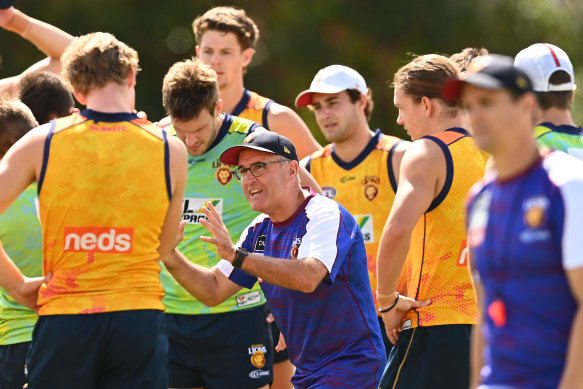 Chris Fagan addresses his team at training on Tuesday.
