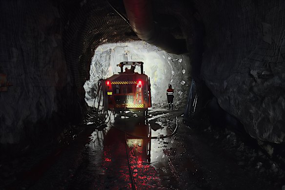 Jumbo development drilling at Kaiser Reef’s Henty underground mine in Tasmania.