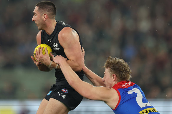 Jacob Weitering repelled Melbourne’s forward thrusts early.