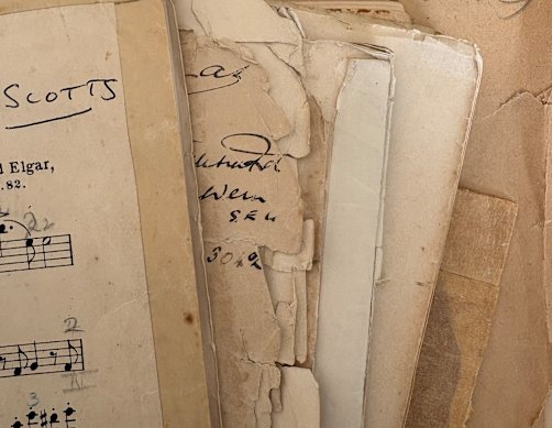 A life’s collection: Some of the sheet music Scotts gave his former violin student Savage in 2023.