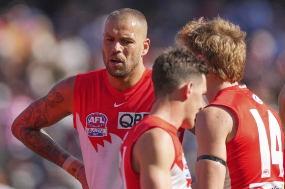 Tough day at the office: Lance Franklin was held goalless twice in the finals, sparking questions about his role in the Swans forward line.