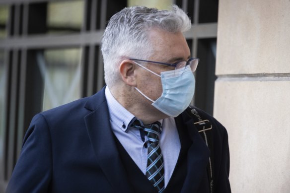 Ewen Addison arriving at Melbourne Magistrates’ Court last Friday.