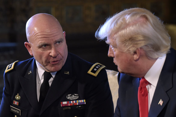 Then-president Donald Trump with Army Lieutenant General H.R. McMaster at Mar-a-Lago in 2017.
