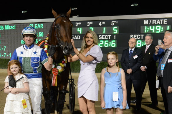 Luke and Belinda McCarthy with King Of Swing after going back to back in the Miracle Mile.