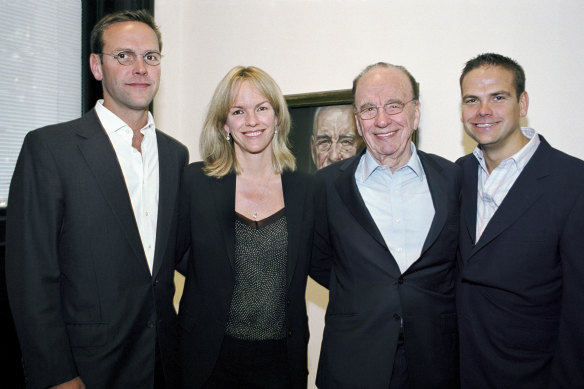 Happier days: Rupert with (from left) James, Elisabeth and Lachlan at a private family gathering in London in 2007.