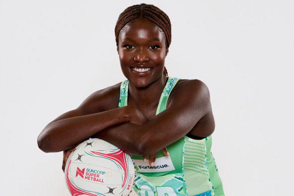 West Coast Fever defender Sunday Aryang.