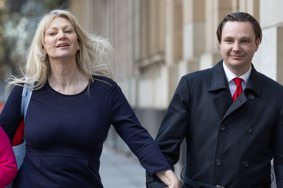 Lynn’s wife, Melanie, and son Geordie outside court on Thursday.