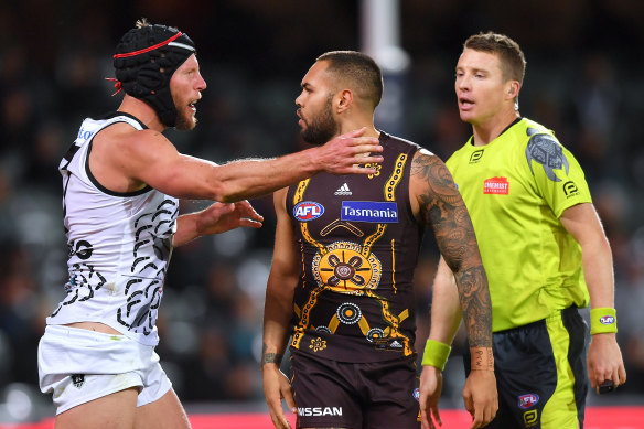The umpiring in the Hawthorn v Port Adelaide clash had plenty scratching their heads.