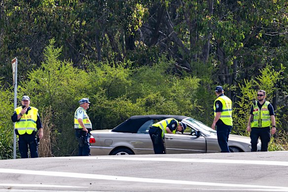 Police attend the scene of a traffic incident in Wallsend, Newcastle.