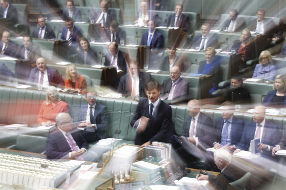 Angus Taylor during question time said the government has an "open mind" on nuclear power but does not intend to overturn an existing ban.