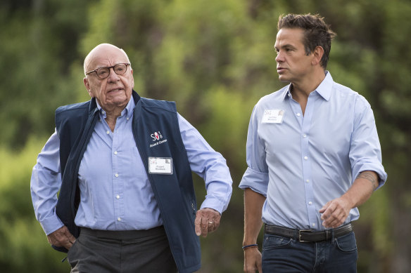 Rupert Murdoch, left, with son Lachlan in 2018.