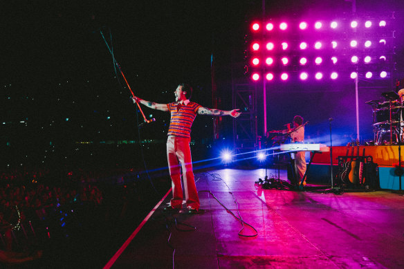 Harry Styles performs at Melbourne’s Marvel Stadium  on Friday night.