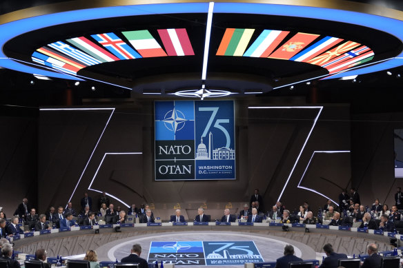 President Joe Biden speaks during the opening session of the NATO Summit, Wednesday, July 10, 2024, in Washington. (AP Photo/Evan Vucci)