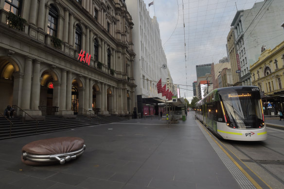 Melbourne's usually bustling Bourke Street Mall at a standstill.