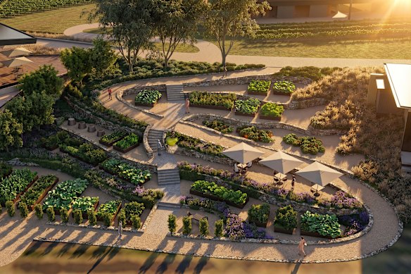 An artist’s impression of the on-site kitchen garden by Lisa Howard of TCL Landscape Architects.