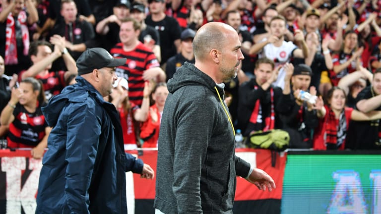 Marching orders: Wanderers head coach Markus Babbel walks from the field after receiving a red card.