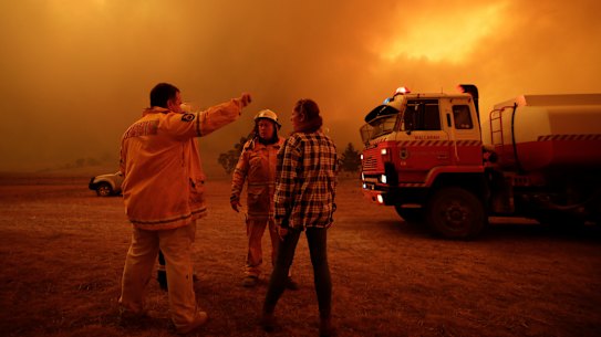 RFS firefighters getting ready to defend properties in Bumbalong, NSW in February.