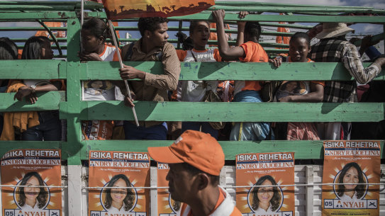 Supporters of President Andry Rajoelina of Madagascar gather before legislative elections in  Antananarivo, Madagascar, in late May 2019. 