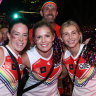 Swans AFLW players Brooke Lochland, Alana Woodward and Maddy Collier at the 2023 Sydney Gay and Lesbian Mardi Gras Parade.