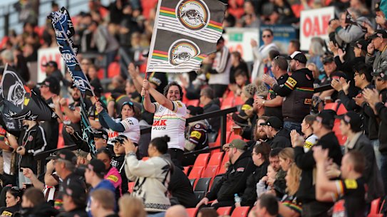 Penrith fans celebrating their team's success at Panthers Stadium earlier in the year.