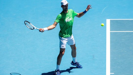 Novak Djokovic on Rod Laver Arena on Thursday. 