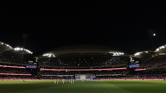 The lights went out briefly on two occasions tonight at Adelaide Oval.